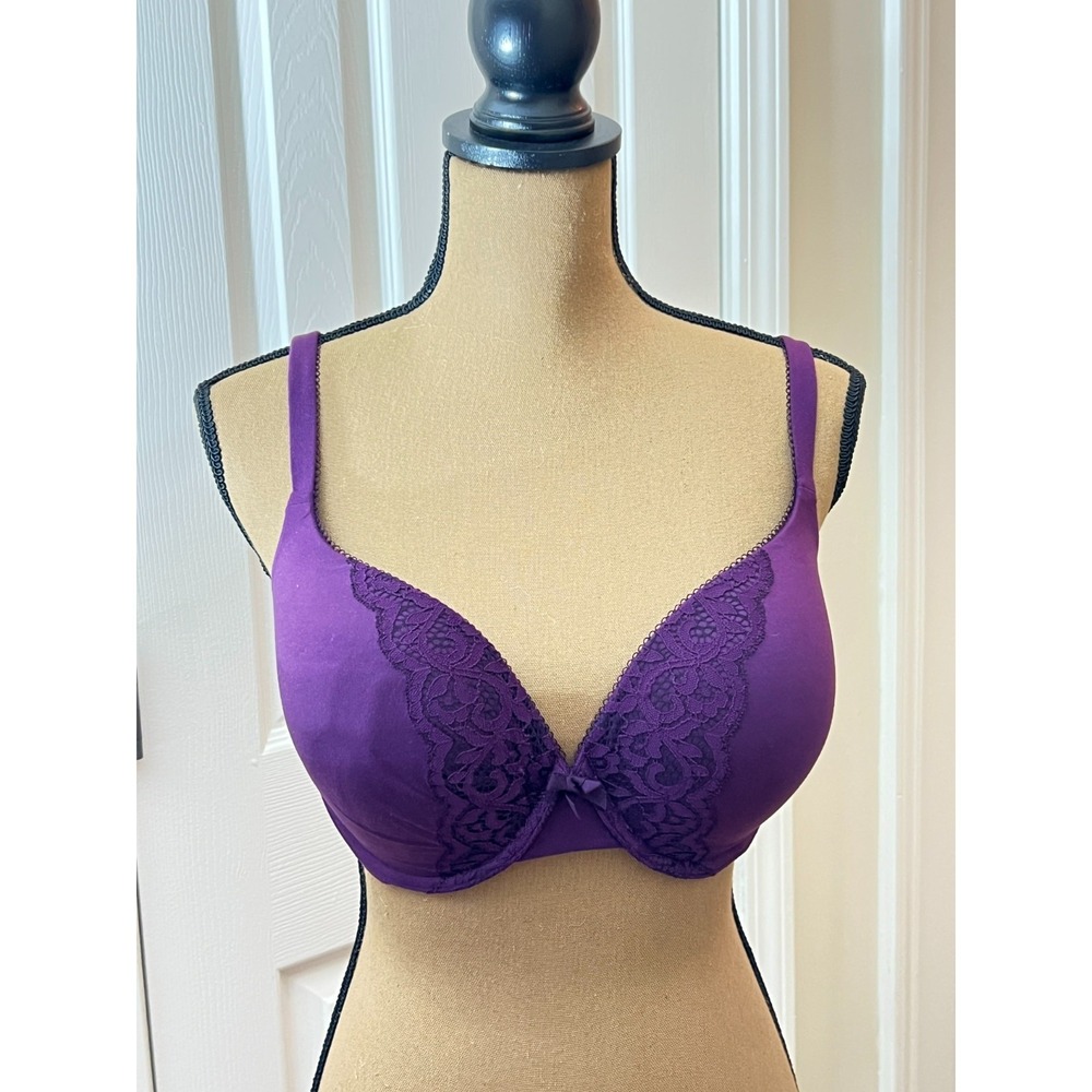 Victoria's Secret Perfect Shape Bra 34DDD Purple Lace Plunge Push‎ Up